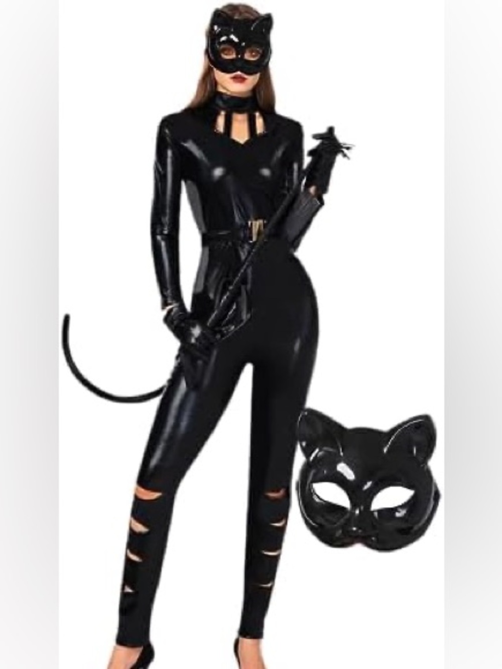 NWOT Spooktacular Creations Catsuit Halloween Costume Bodysuit Mask Womens Small